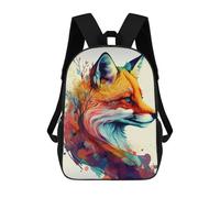 sinyumoney 3D Printed Children's School Colorful Fox Illustration Backpack for Kids High Capacity Travel Rucksacks Book Bags Kids School Bag Back Pack 17inch
