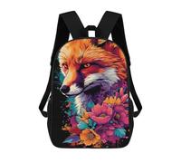 sinyumoney 3D Printed Children's School Colorful Fox with Flowers Art Print Backpack High Capacity Travel Book Bags Fashion Rucksacks Kids School Casual Back Pack 17inch