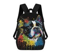 sinyumoney 3D Printed Children's School Colorful French Bulldog Art Print Backpack High Capacity Travel Book Bags Fashion Rucksacks Kids School Casual Back Pack 17inch