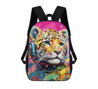 sinyumoney 3D Printed Children's School Colorful Leopard Headphones Art Print Backpack High Capacity Travel Book Bags Fashion Rucksacks Kids School Casual Back Pack 17inch