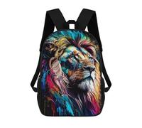 sinyumoney 3D Printed Children's School Colorful Lion Portrait Artwork -6 Backpack for Kids High Capacity Travel Rucksacks Book Bags Kids School Bag Back Pack 17inch