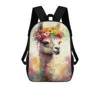sinyumoney 3D Printed Children's School Colorful Llama with Flower Crown Backpack High Capacity Travel Book Bags Fashion Rucksacks Kids School Casual Back Pack 17inch