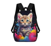 sinyumoney 3D Printed Children's School Colorful Painted Kitten Art Backpack High Capacity Travel Book Bags Fashion Rucksacks Kids School Casual Back Pack 17inch