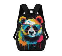 sinyumoney 3D Printed Children's School Colorful Panda Sunglasses Art Backpack High Capacity Travel Book Bags Fashion Rucksacks Kids School Casual Back Pack 17inch