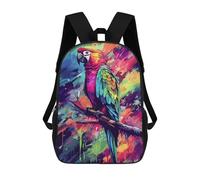 sinyumoney 3D Printed Children's School Colorful Parrot Painting Backpack High Capacity Travel Book Bags Fashion Rucksacks Kids School Casual Back Pack 17inch