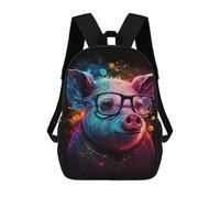sinyumoney 3D Printed Children's School Colorful Pig Portrait Art Backpack for Kids High Capacity Travel Rucksacks Book Bags Kids School Bag Back Pack 17inch