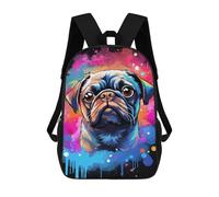 sinyumoney 3D Printed Children's School Colorful Pug Art Print-11 Backpack High Capacity Travel Book Bags Fashion Rucksacks Kids School Casual Back Pack 17inch