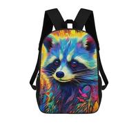 sinyumoney 3D Printed Children's School Colorful Raccoon Artwork-8 Backpack for Kids High Capacity Travel Rucksacks Book Bags Kids School Bag Back Pack 17inch
