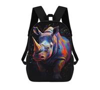 sinyumoney 3D Printed Children's School Colorful Rhino Portrait Backpack for Kids High Capacity Travel Rucksacks Book Bags Kids School Bag Back Pack 17inch