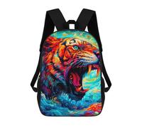 sinyumoney 3D Printed Children's School Colorful Roaring Tiger Artwork Backpack for Kids High Capacity Travel Rucksacks Book Bags Kids School Bag Back Pack 17inch
