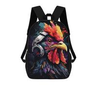 sinyumoney 3D Printed Children's School Colorful Rooster with Headphones Art Print Backpack High Capacity Travel Book Bags Fashion Rucksacks Kids School Casual Back Pack 17inch
