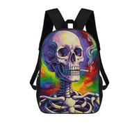 sinyumoney 3D Printed Children's School Colorful Smoking Skull Painting Backpack High Capacity Travel Book Bags Fashion Rucksacks Kids School Casual Back Pack 17inch