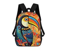 sinyumoney 3D Printed Children's School Colorful Toucan Illustration Backpack for Kids High Capacity Travel Rucksacks Book Bags Kids School Bag Back Pack 17inch