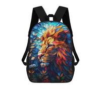 sinyumoney 3D Printed Children's School Colrful Stained Glass Lion Backpack for Kids High Capacity Travel Fashion Rucksacks Kids School Bag Casual Back Pack 17inch