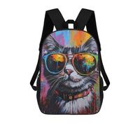 sinyumoney 3D Printed Children's School Cool Cat Sunglasses Abstract Painting Backpack for Kids High Capacity Travel Fashion Rucksacks Kids School Bag Casual Back Pack 17inch