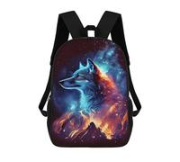 sinyumoney 3D Printed Children's School Cosmic Wolf Art Print Backpack High Capacity Travel Book Bags Fashion Rucksacks Kids School Casual Back Pack 17inch