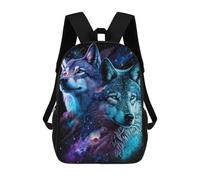 sinyumoney 3D Printed Children's School Cosmic Wolf Pair Art Print Backpack High Capacity Travel Book Bags Fashion Rucksacks Kids School Casual Back Pack 17inch