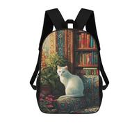 sinyumoney 3D Printed Children's School Cozy Reading Nook with White Cat Backpack for Kids High Capacity Travel Rucksacks Book Bags Kids School Bag Back Pack 17inch