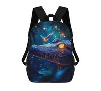 sinyumoney 3D Printed Children's School Crocodile And Bird in Night Forest Backpack High Capacity Travel Book Bags Fashion Rucksacks Kids School Casual Back Pack 17inch