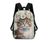 sinyumoney 3D Printed Children's School Cute Cat with Flower Crown Watercolor Backpack for Kids High Capacity Travel Fashion Rucksacks Kids School Bag Casual Back Pack 17inch