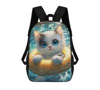 sinyumoney 3D Printed Children's School Cute Kitten in Pool Float Backpack for Kids High Capacity Travel Fashion Rucksacks Kids School Bag Casual Back Pack 17inch