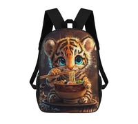 sinyumoney 3D Printed Children's School Cute Tiger Eating Ramen Backpack High Capacity Travel Book Bags Fashion Rucksacks Kids School Casual Back Pack 17inch