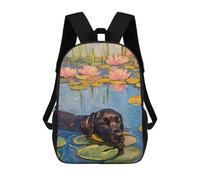 sinyumoney 3D Printed Children's School Dog in Lily Pond Painting Backpack High Capacity Travel Book Bags Fashion Rucksacks Kids School Casual Back Pack 17inch
