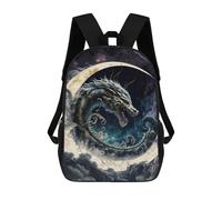 sinyumoney 3D Printed Children's School Dragon Moon Fantasy Art -3 Backpack for Kids High Capacity Travel Rucksacks Book Bags Kids School Bag Back Pack 17inch