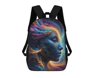 sinyumoney 3D Printed Children's School Dreamy Woman with Colorful Feathered Hair Backpack for Kids High Capacity Travel Rucksacks Book Bags Kids School Bag Back Pack 17inch