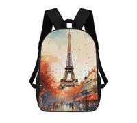 sinyumoney 3D Printed Children's School Eiffel Tower Paris Art Print Backpack High Capacity Travel Book Bags Fashion Rucksacks Kids School Casual Back Pack 17inch