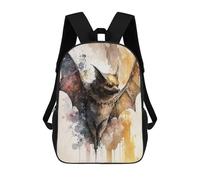 sinyumoney 3D Printed Children's School Elegant Bat in Watercolor Backpack High Capacity Travel Book Bags Fashion Rucksacks Kids School Casual Back Pack 17inch