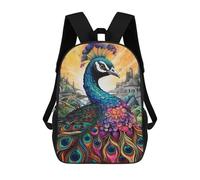 sinyumoney 3D Printed Children's School Fantasy Peacock Cityscape Backpack for Kids High Capacity Travel Rucksacks Book Bags Kids School Bag Back Pack 17inch