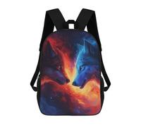 sinyumoney 3D Printed Children's School Fire Vs. Ice Wolves Art Print Backpack for Kids High Capacity Travel Rucksacks Book Bags Kids School Bag Back Pack 17inch