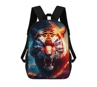 sinyumoney 3D Printed Children's School Flaming Tiger Artwork -2 Backpack for Kids High Capacity Travel Rucksacks Book Bags Kids School Bag Back Pack 17inch