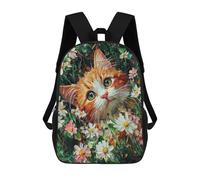 sinyumoney 3D Printed Children's School Floral Cat Portrait -2 Backpack High Capacity Travel Book Bags Fashion Rucksacks Kids School Casual Back Pack 17inch