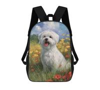 sinyumoney 3D Printed Children's School Floral Field with White Dog Backpack High Capacity Travel Book Bags Fashion Rucksacks Kids School Casual Back Pack 17inch