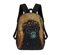 sinyumoney 3D Printed Children's School Flower Crown Baby Gorilla Backpack for Kids High Capacity Travel Fashion Rucksacks Kids School Bag Casual Back Pack 17inch
