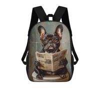 sinyumoney 3D Printed Children's School French Bulldog Reading Newspaper-2 Backpack High Capacity Travel Book Bags Fashion Rucksacks Kids School Casual Back Pack 17inch