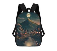 sinyumoney 3D Printed Children's School Full Moon over Traditional Village Backpack for Kids High Capacity Travel Fashion Rucksacks Kids School Bag Casual Back Pack 17inch