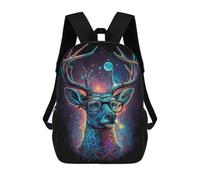 sinyumoney 3D Printed Children's School Galactic Deer with Glasses Backpack for Kids High Capacity Travel Rucksacks Book Bags Kids School Bag Back Pack 17inch