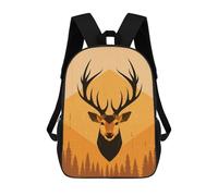sinyumoney 3D Printed Children's School Geometric Deer Vector Portrait with Forest Design Backpack for Kids High Capacity Travel Fashion Rucksacks Kids School Bag Casual Back Pack 17inch
