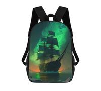 sinyumoney 3D Printed Children's School Ghost Ship in Aurora Borealis Backpack for Kids High Capacity Travel Fashion Rucksacks Kids School Bag Casual Back Pack 17inch