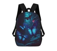 sinyumoney 3D Printed Children's School Glowing Blue Butterflies Backpack for Kids High Capacity Travel Fashion Rucksacks Kids School Bag Casual Back Pack 17inch