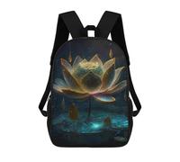 sinyumoney 3D Printed Children's School Glowing Lotus Pond Backpack High Capacity Travel Book Bags Fashion Rucksacks Kids School Casual Back Pack 17inch