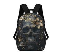 sinyumoney 3D Printed Children's School Golden Black Skull Flowers Backpack for Kids High Capacity Travel Fashion Rucksacks Kids School Bag Casual Back Pack 17inch