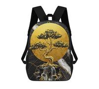 sinyumoney 3D Printed Children's School Golden Bonsai Tree with Waterfall Backpack for Kids High Capacity Travel Fashion Rucksacks Kids School Bag Casual Back Pack 17inch