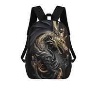 sinyumoney 3D Printed Children's School Golden Dragon Artwork-5 Backpack for Kids High Capacity Travel Rucksacks Book Bags Kids School Bag Back Pack 17inch