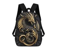 sinyumoney 3D Printed Children's School Golden Dragon Illustration-6 Backpack for Kids High Capacity Travel Rucksacks Book Bags Kids School Bag Back Pack 17inch