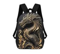 sinyumoney 3D Printed Children's School Golden Dragon Illustration Backpack for Kids High Capacity Travel Rucksacks Book Bags Kids School Bag Back Pack 17inch