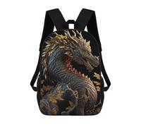 sinyumoney 3D Printed Children's School Golden Dragon Statue-1 Backpack for Kids High Capacity Travel Rucksacks Book Bags Kids School Bag Back Pack 17inch